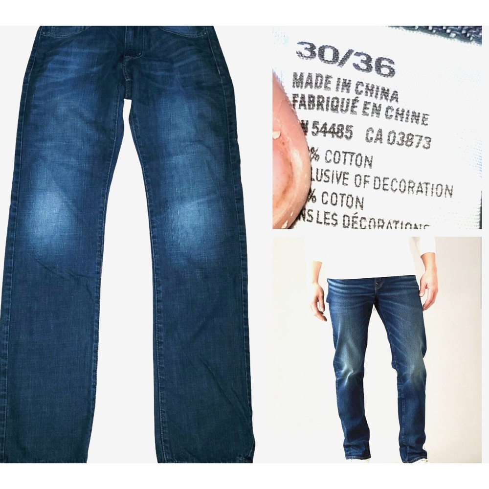 American Eagle Flex Slim Straight Stretchy Jeans Whiskered Mens Size 30x34 Work